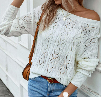 Cream Pointelle Knit Drop Shoulder Sweater