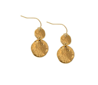 Gold Double Disc Dangle Fishhook Earrings