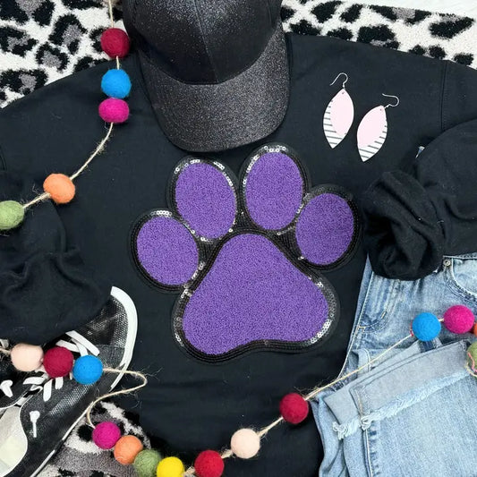 Purple Paw Print Chenille & Sequence Patch Sweatshirt