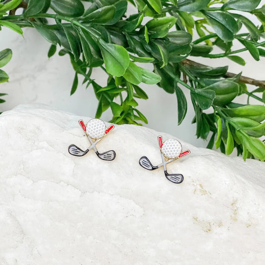 Golf Ball & Club Stud Earrings