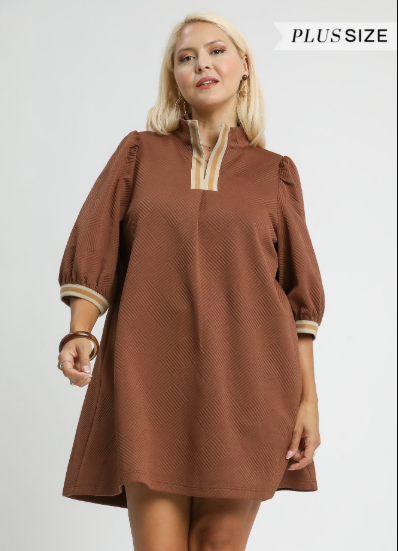 Chocolate High Neck Jacquard Mini Dress