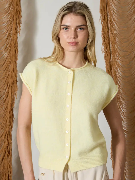 Butter Yellow Raw Edge Sleeveless Lightweight Cardigan