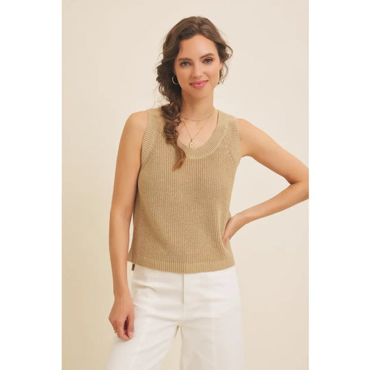 Khaki Cotton Linen Sweater Tank Top