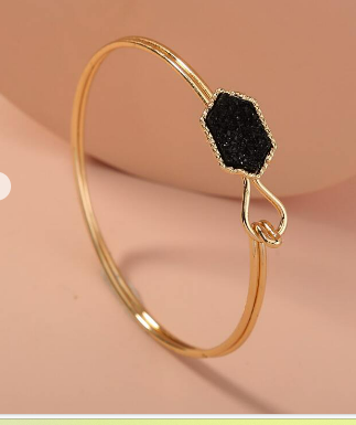 Black Druzy Bangle Bracelet