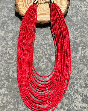 Red Beaded Layered Necklace