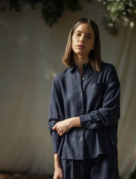 Navy Linen Drop Shoulder Shirt