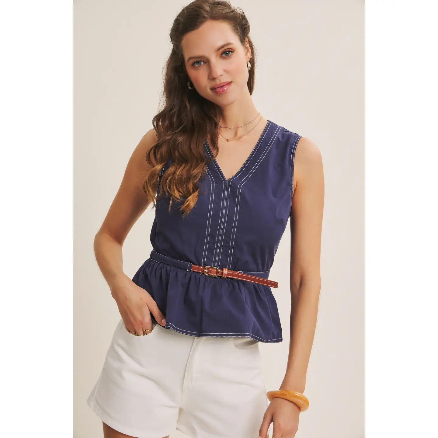 Navy Workbelt Cotton Top with Contrast Stitch