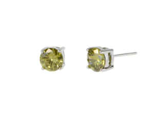Light Peridot Round CZ Rhodium Earrings