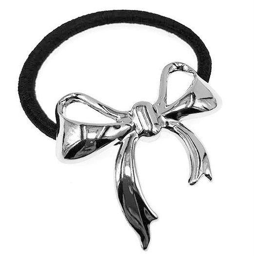 Silver Metal Bow Accent Stretch Hairbands