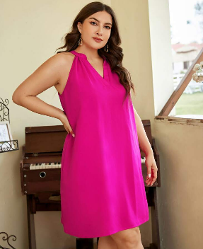 Bright Pink Sleeveless Dress-Plus Size