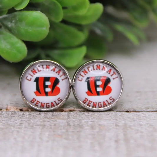 Bengal's  Football 12mm Glass Stud Earrings