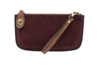 Wine Corduroy Mini Crossbody Wristlet Clutch