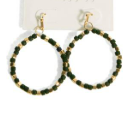 Green & Gold Beaded Hoop Fishhook Earrings