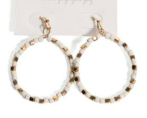 Ivory & Gold Beaded Hoop Fishhook Earrings