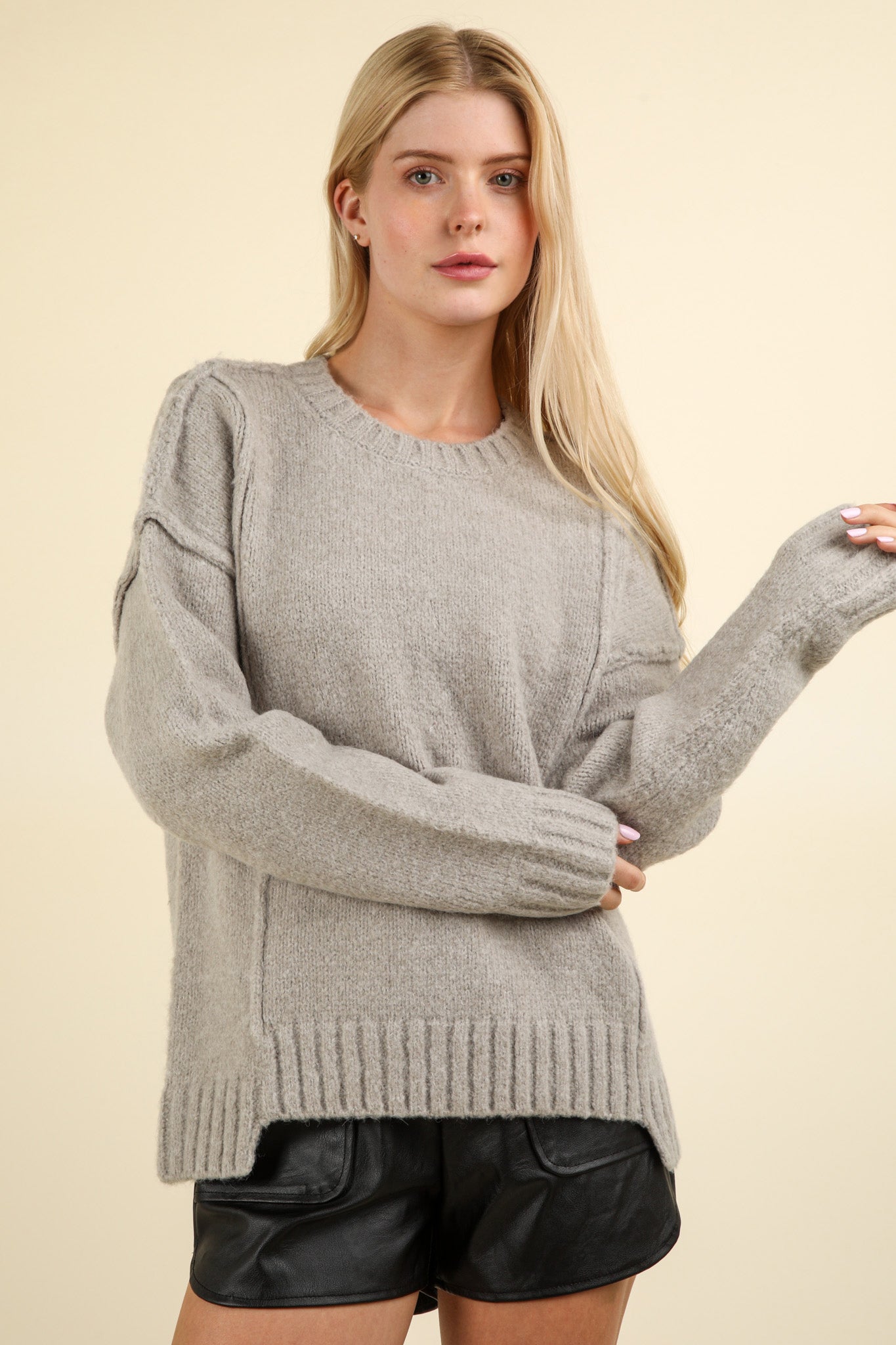 Gray Oversized Knit Pullover Sweater