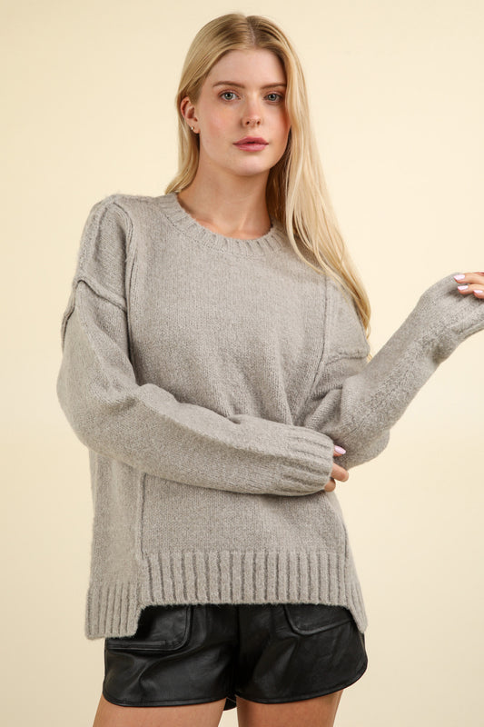 Gray Oversized Knit Pullover Sweater