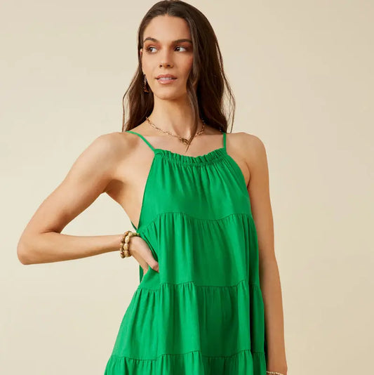 Hayden Kelly Green Tiered Ruffle Seamed Cami Dress