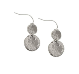 Silver Double Disc Dangle Fishhook Earrings
