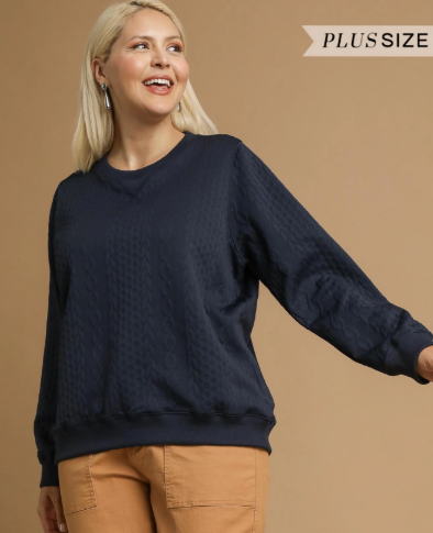 Midnight Cable Texture Knit Pullover Sweatshirt