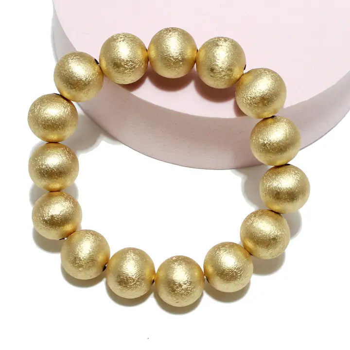 Matte Gold Lightweight Brass Textured Ball Stretch Bracelet