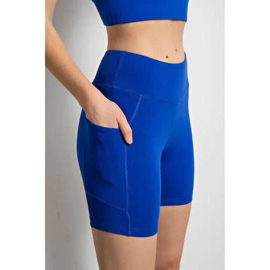 Royal Blue 6 Inch Biker Shorts with Pockets