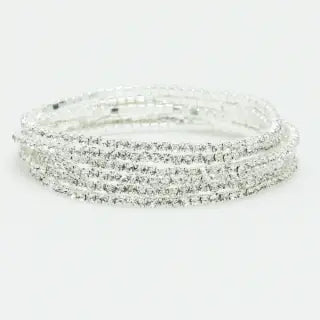 Silver Crystal Rhinestone Stretch Bracelet Set
