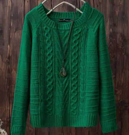 Kelly Green Classic Cable Knit Raglan Sweater