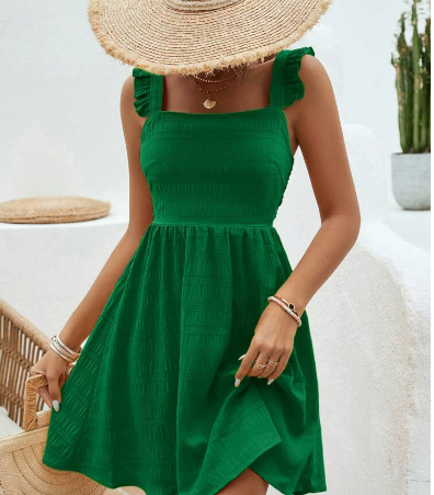 SALE Kelly Green Solid Ruffle Trim Dress