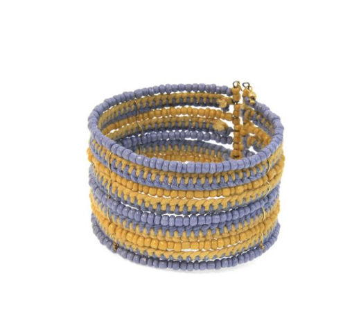 Blue & Natural Beaded Cuff Bracelet