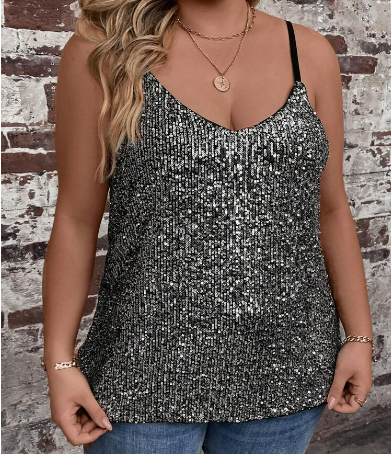 Plus Sized Black/Silver Sequence Top