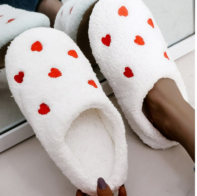 Heart Embroidery Fluffy Slippers