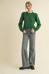 Forest Green Puff Sleeve Cardigan