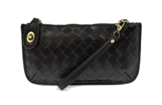Black Faux Wide Woven Mini Crossbody Wristlet Clutch