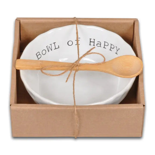 "Bowl of Happy" Dip Bowl w/Wooden Spoon Set