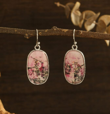 Floral Pattern Oval Dangle Earrings