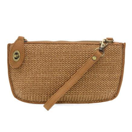 Tan Straw Mini Crossbody Wristlet Clutch