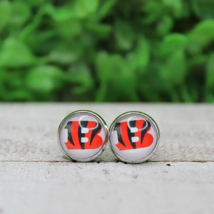 Bengal's B Football 12mm Glass Stud Earrings