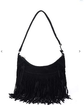 Black Minimalist Fringe Decor Crossbody Bag