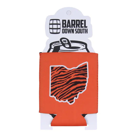 Ohio Shape Orange Stripe Can Cooler
