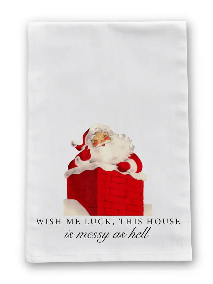 Wish Me Luck Vintage Retro Christmas Tea Towel