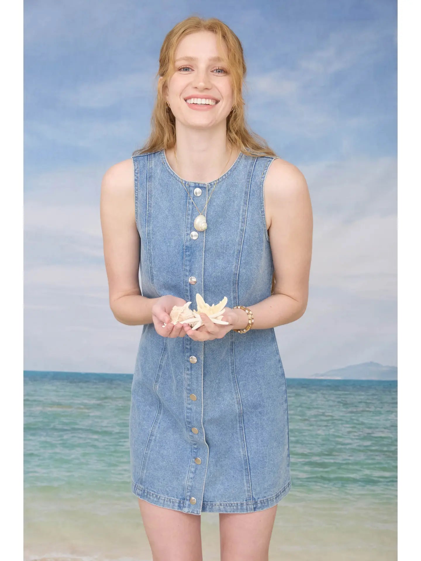 Denim Sleeveless Button Up Mini Dress
