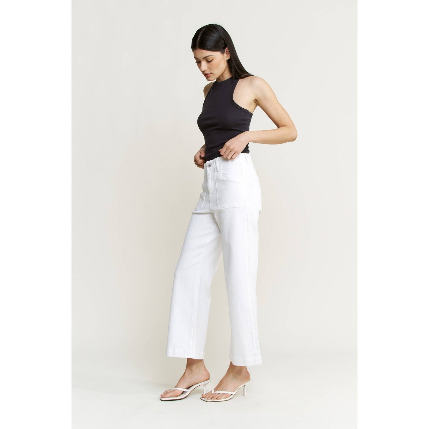 Mica Denim Super High Wide Cropped Utility: Snow Milk