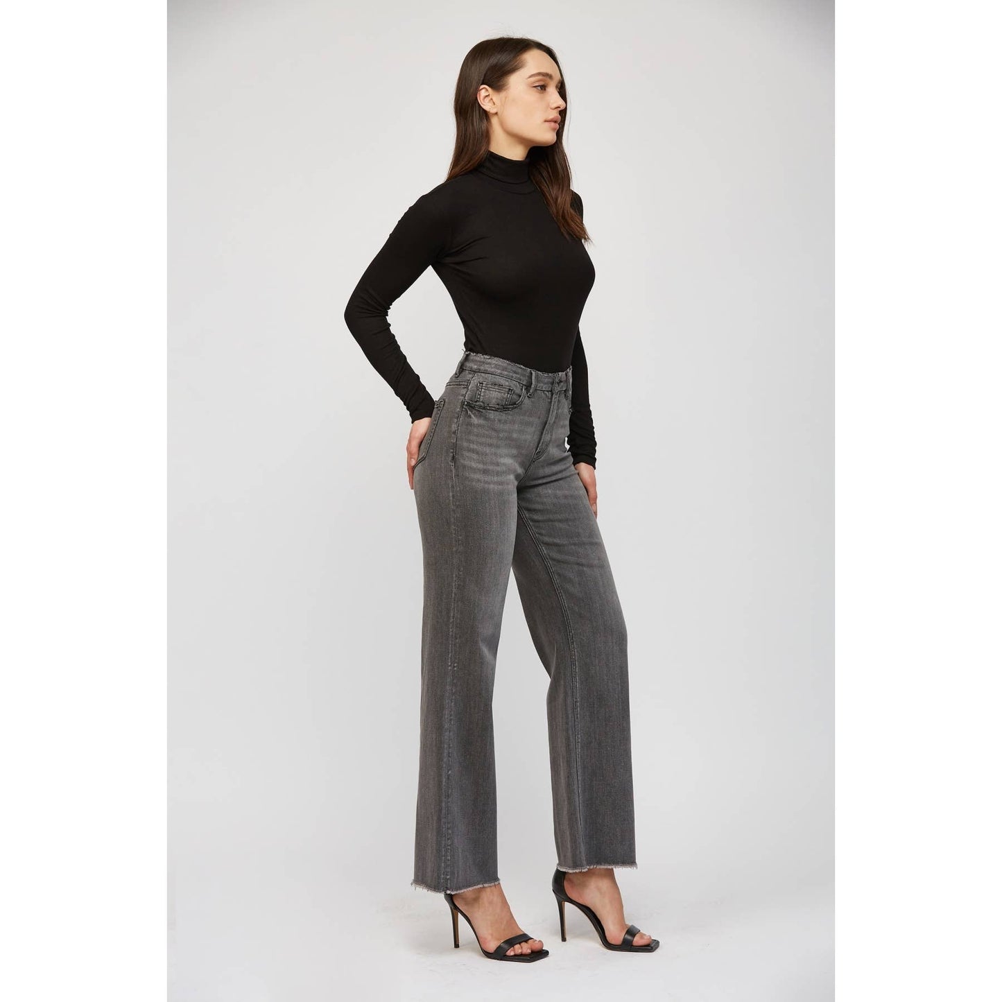 Mica Denim Dark Grey Super Soft High Wide Leg Jean