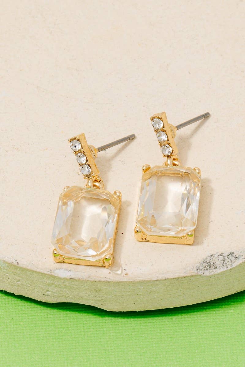 Faceted Rectangle Crystal Dangle Drop Earrings