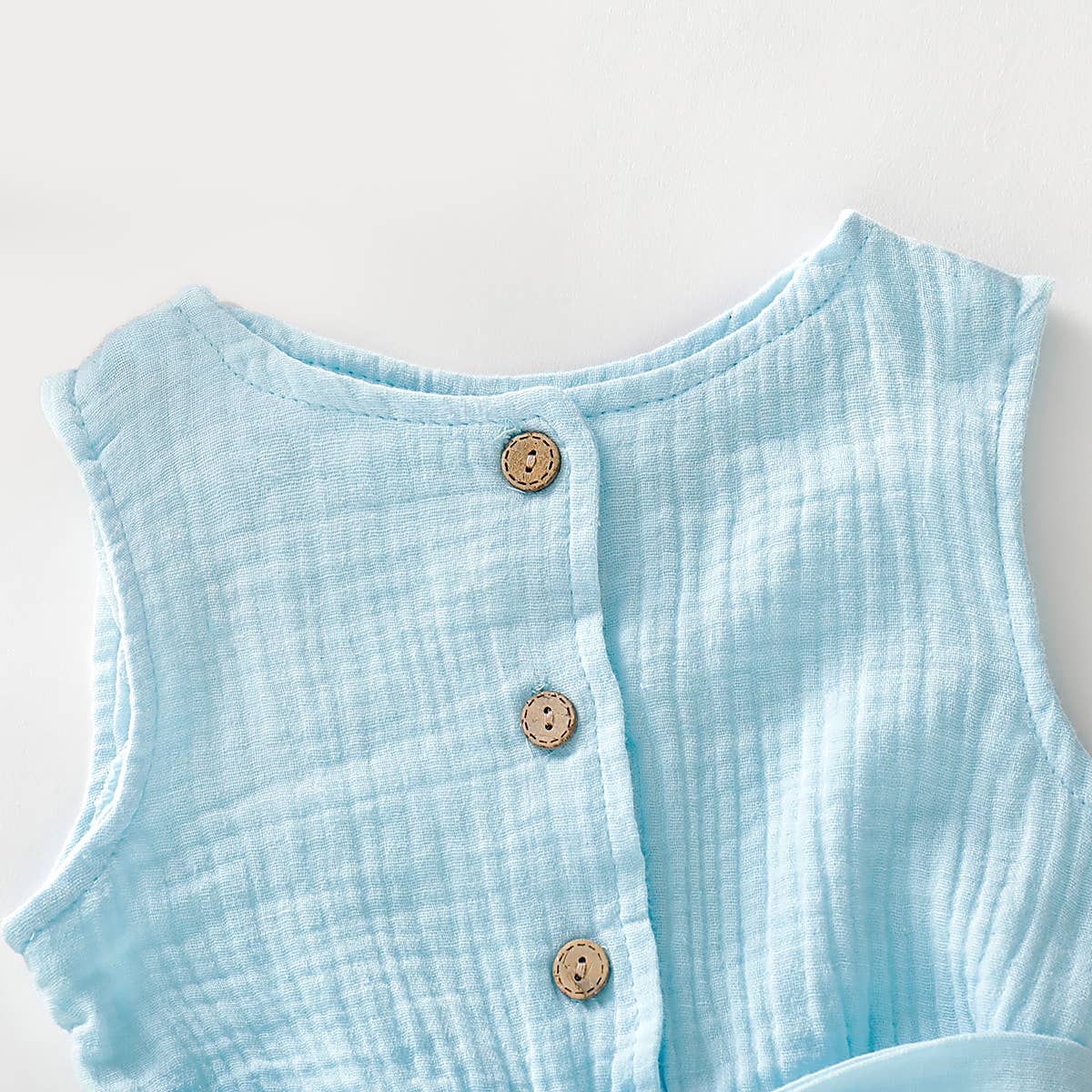 Sky Blue Baby Girl Sleeveless Button Up Belt Romper-9-12 Months