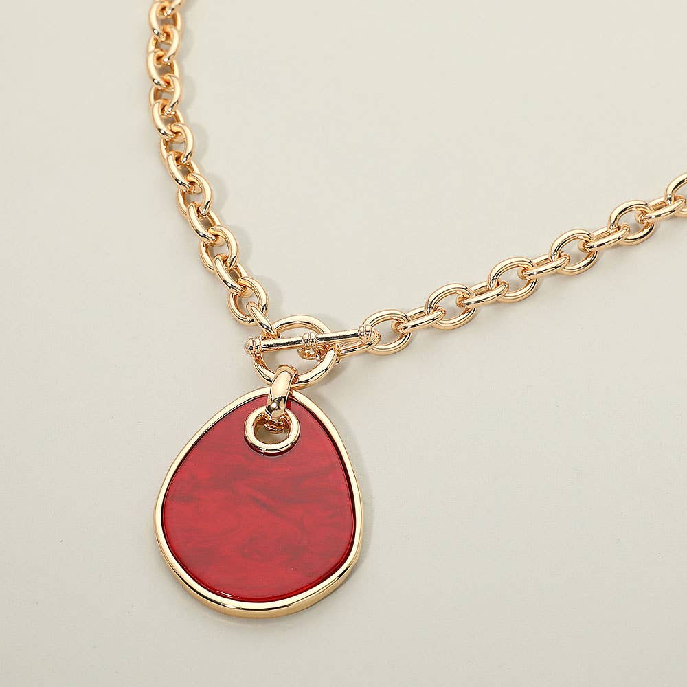 Geometric Resin Drop Pendant Necklace: Brown