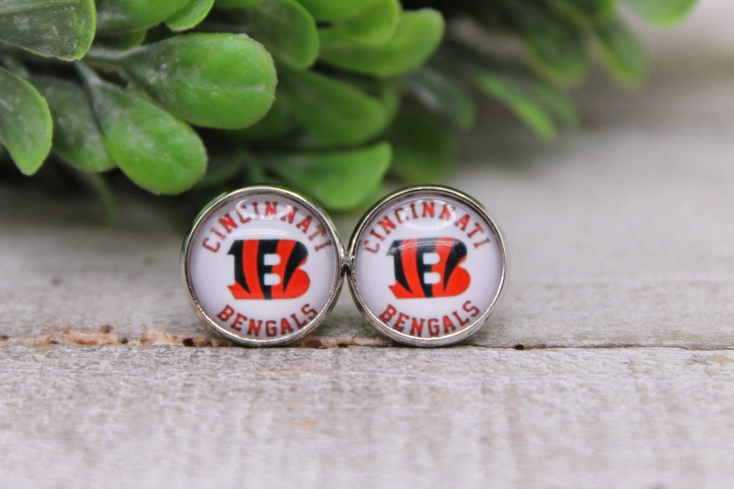 Bengals Football 12mm Glass Stud Earrings