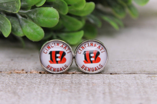 Bengals Football 12mm Glass Stud Earrings