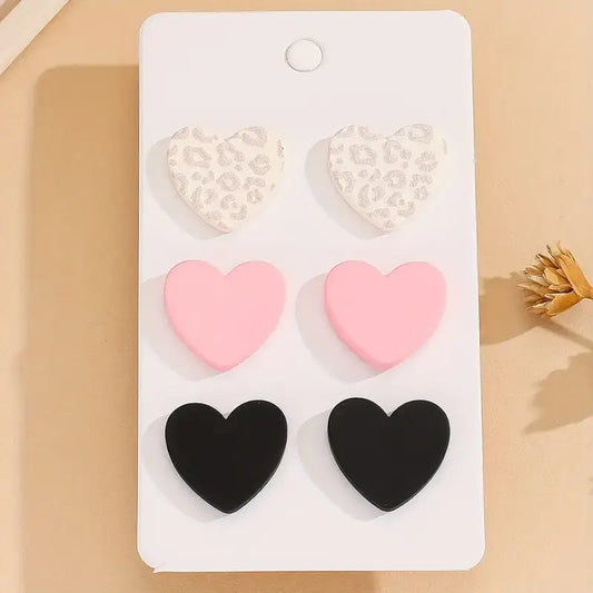 Neutral Leopard Valentines Day Triple Earring Set
