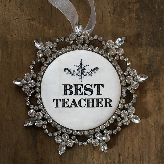 "Best teacher" Rhinestone Ornament